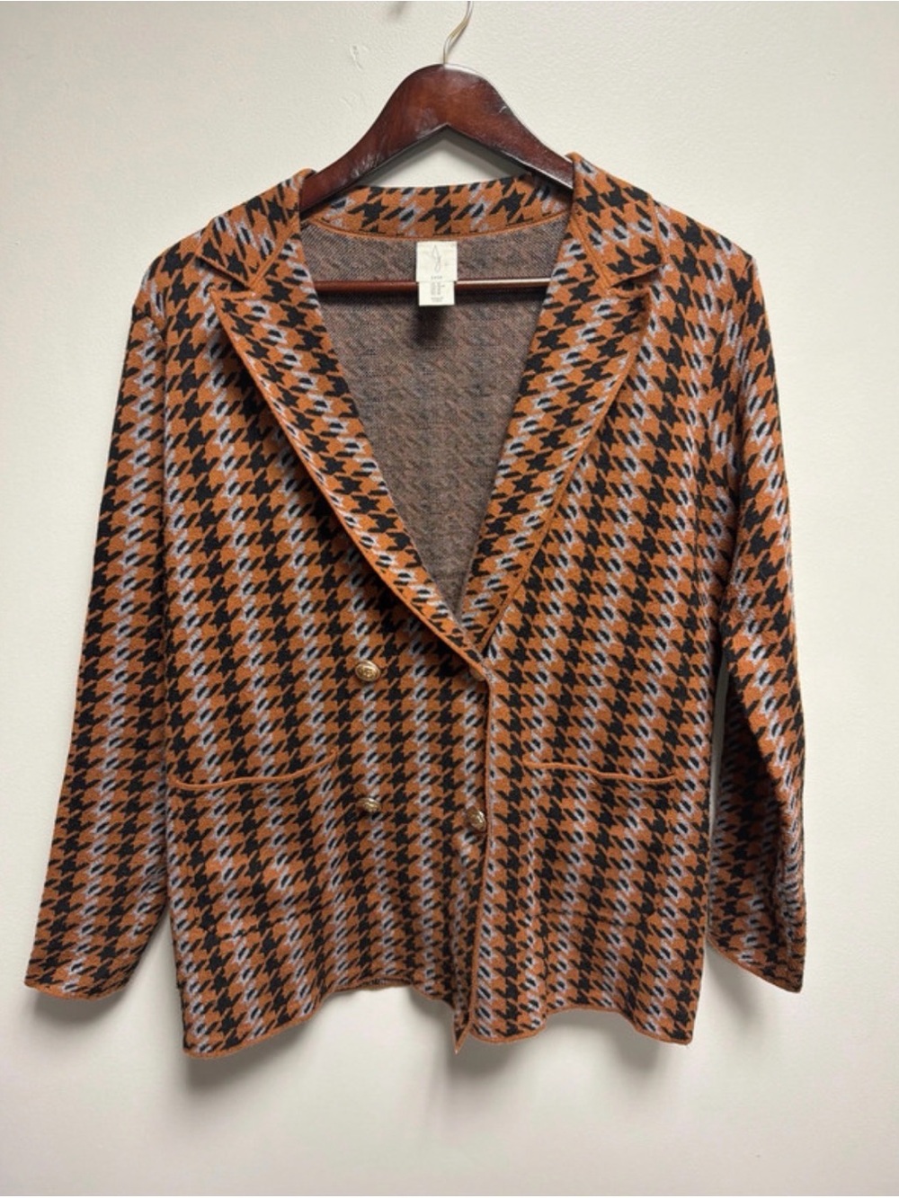 Women’s Joie Houndstooth Knit Cardigan Sweater - Rust & Black